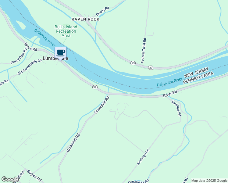 map of restaurants, bars, coffee shops, grocery stores, and more near 3596 River Road in Lumberville
