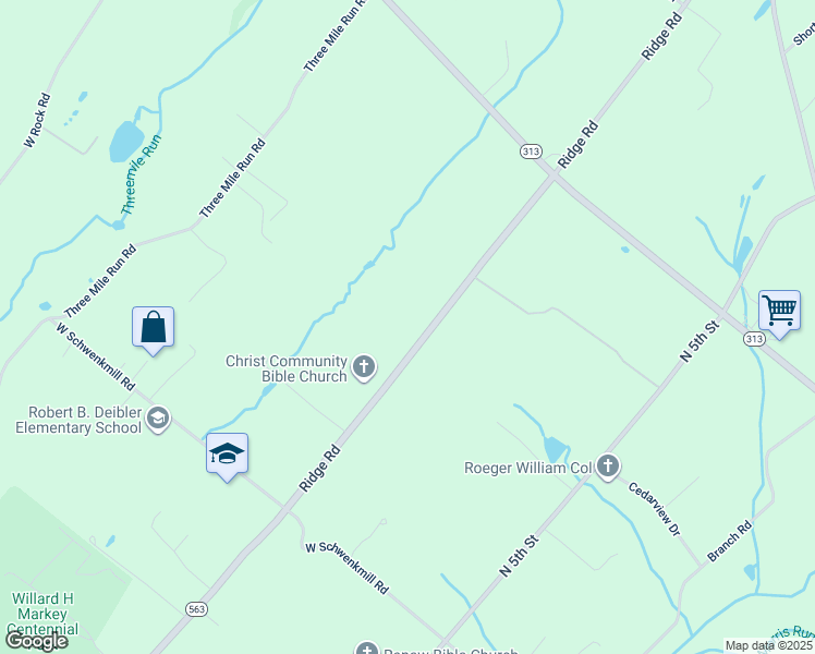 map of restaurants, bars, coffee shops, grocery stores, and more near 1900 North Ridge Road in Perkasie