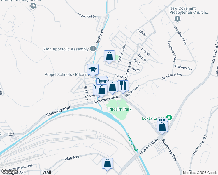 map of restaurants, bars, coffee shops, grocery stores, and more near in Pitcairn