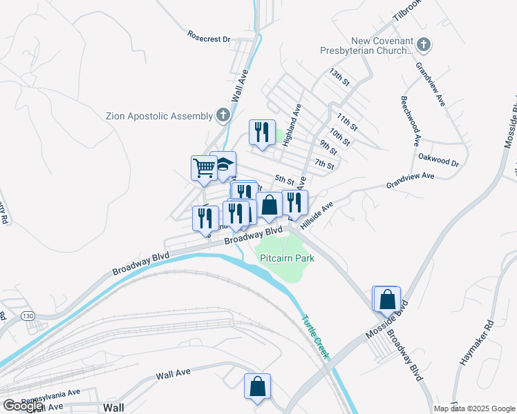 map of restaurants, bars, coffee shops, grocery stores, and more near in Pitcairn