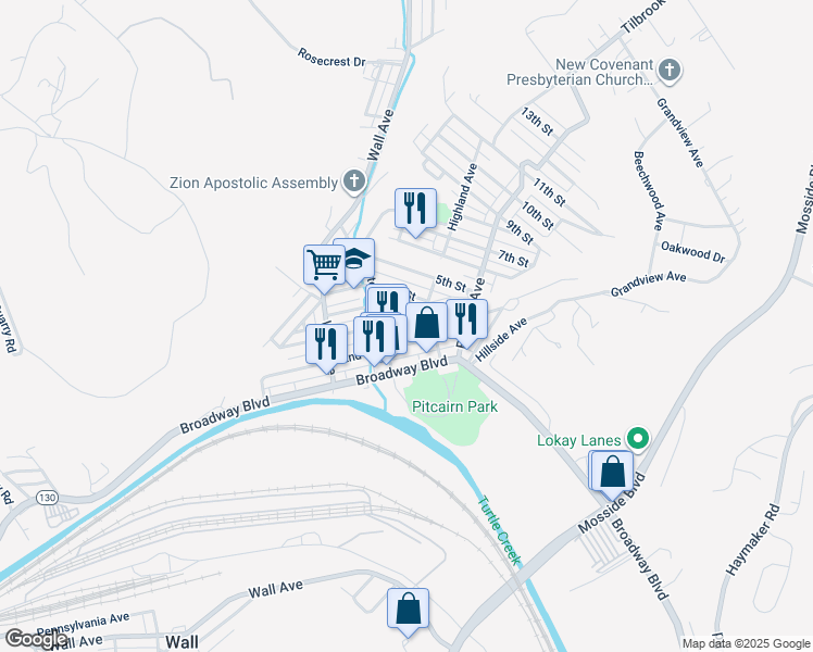 map of restaurants, bars, coffee shops, grocery stores, and more near in Pitcairn