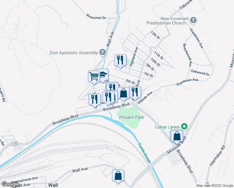 map of restaurants, bars, coffee shops, grocery stores, and more near in Pitcairn