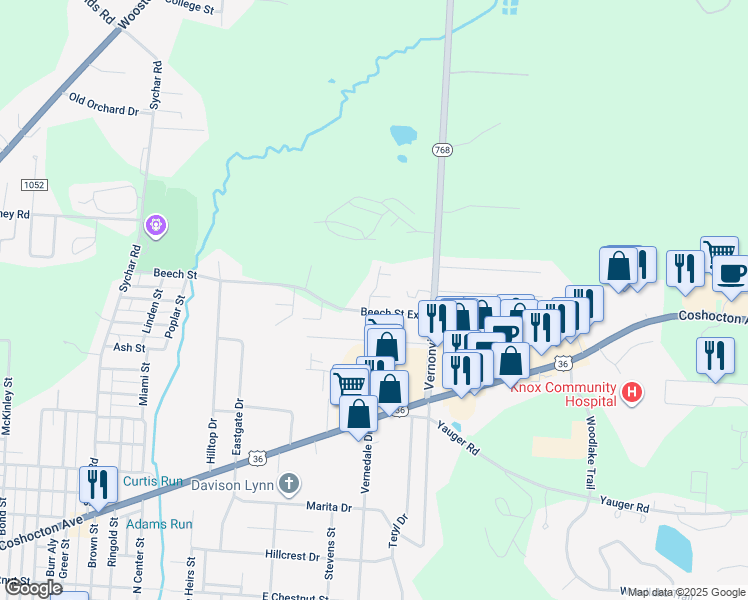 map of restaurants, bars, coffee shops, grocery stores, and more near 1096 Beech Street in Mount Vernon