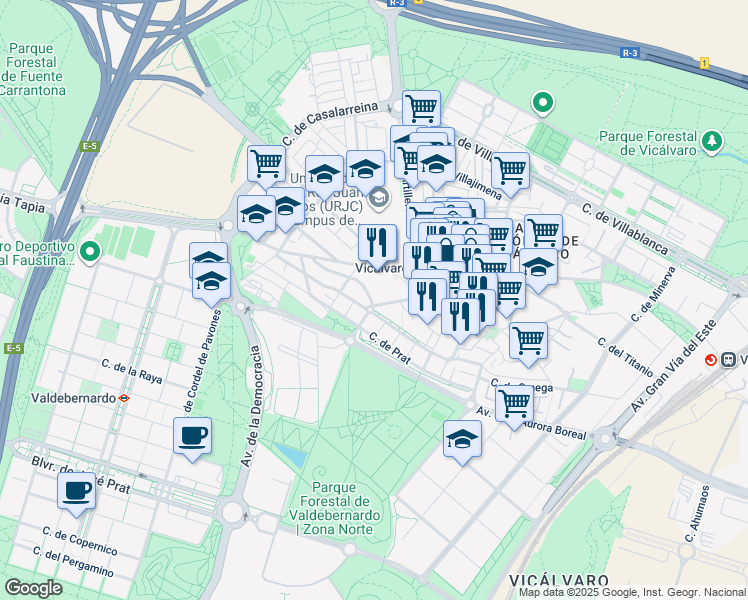 map of restaurants, bars, coffee shops, grocery stores, and more near 41 Calle Cristo de la Guía in Madrid