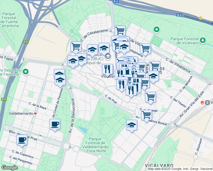 map of restaurants, bars, coffee shops, grocery stores, and more near 41 Calle Cristo de la Guía in Madrid