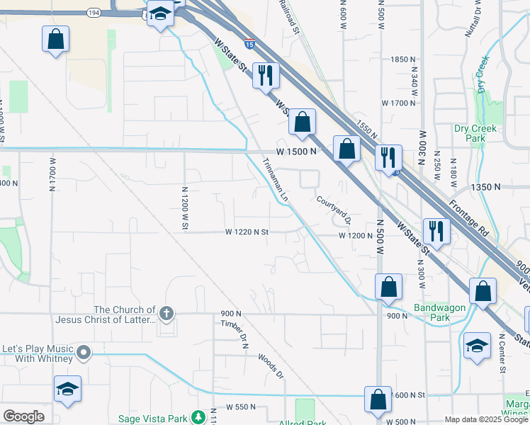 map of restaurants, bars, coffee shops, grocery stores, and more near 1301 North 900 West in Lehi
