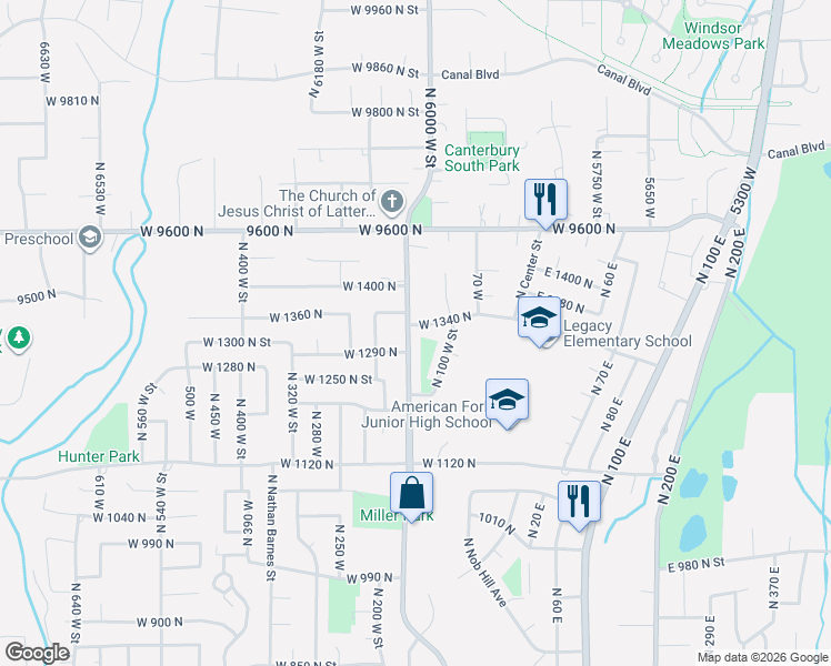 map of restaurants, bars, coffee shops, grocery stores, and more near 1362 North 150 West in American Fork