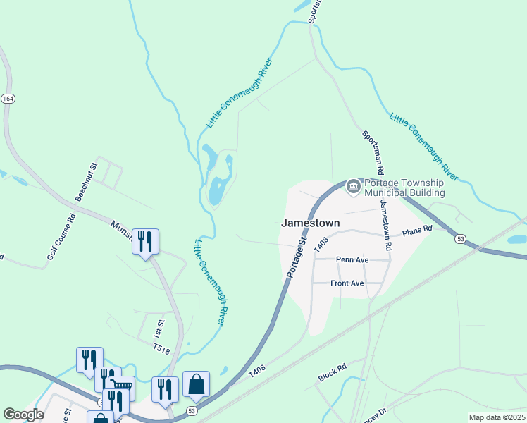 map of restaurants, bars, coffee shops, grocery stores, and more near 4030 Portage Street in Portage