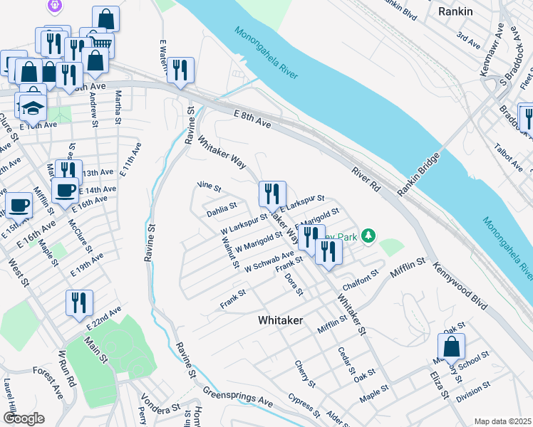 map of restaurants, bars, coffee shops, grocery stores, and more near 1911 Whitaker Way in Homestead