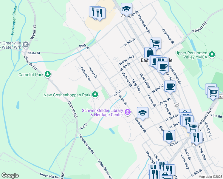 map of restaurants, bars, coffee shops, grocery stores, and more near 312 State Street in East Greenville