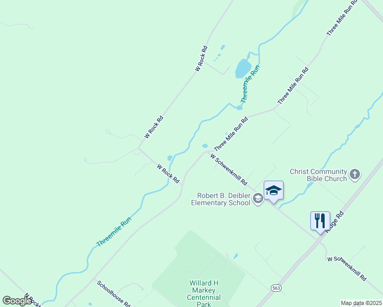 map of restaurants, bars, coffee shops, grocery stores, and more near 1624 Three Mile Run Road in Perkasie