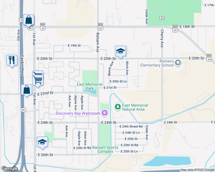 map of restaurants, bars, coffee shops, grocery stores, and more near 2069 Beech Avenue in Greeley