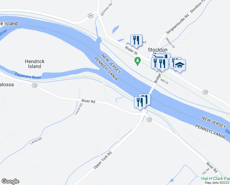 map of restaurants, bars, coffee shops, grocery stores, and more near 3044 River Road in New Hope