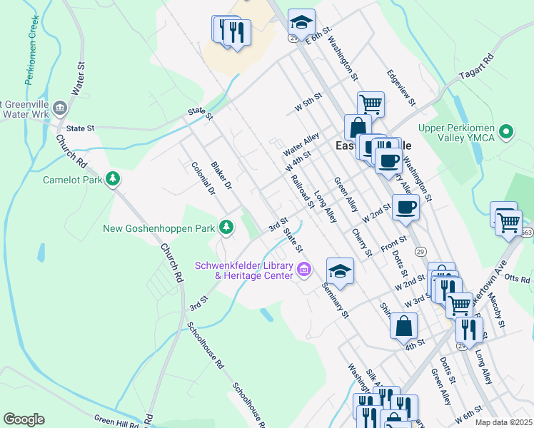 map of restaurants, bars, coffee shops, grocery stores, and more near 312 State Street in East Greenville