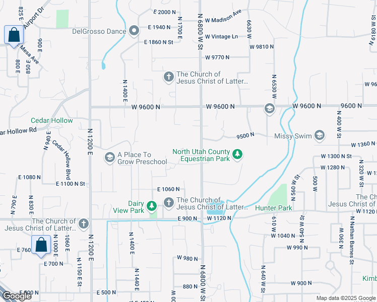 map of restaurants, bars, coffee shops, grocery stores, and more near 9451 North 6800 West Street in Highland