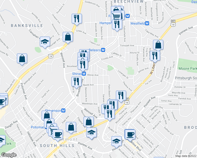 map of restaurants, bars, coffee shops, grocery stores, and more near 2215 Vodeli Street in Pittsburgh
