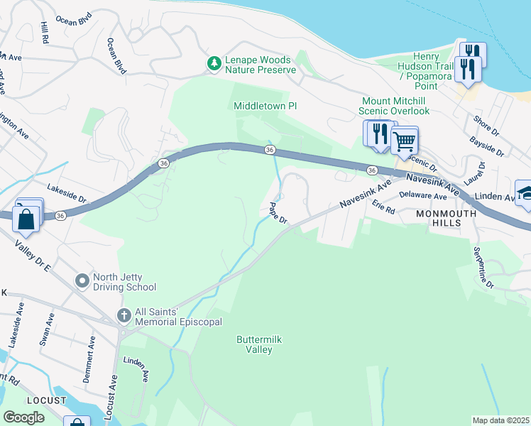 map of restaurants, bars, coffee shops, grocery stores, and more near 83 Pape Drive in Atlantic Highlands