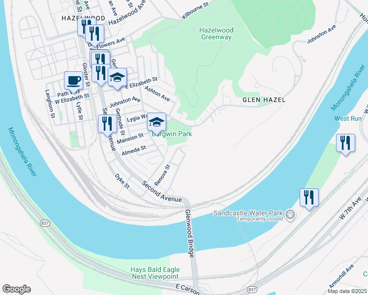 map of restaurants, bars, coffee shops, grocery stores, and more near in Allegheny County