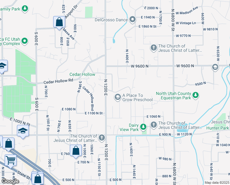 map of restaurants, bars, coffee shops, grocery stores, and more near 2587 East 1360 North Street in Lehi