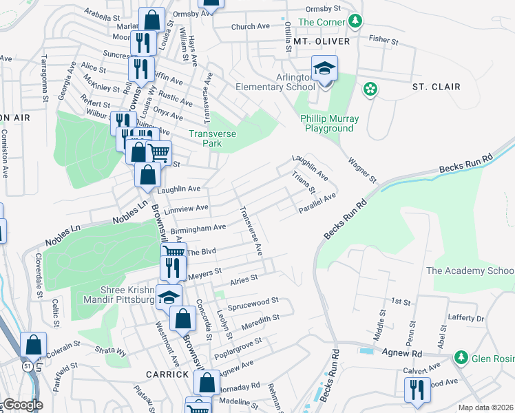 map of restaurants, bars, coffee shops, grocery stores, and more near 332 Linnview Avenue in Pittsburgh