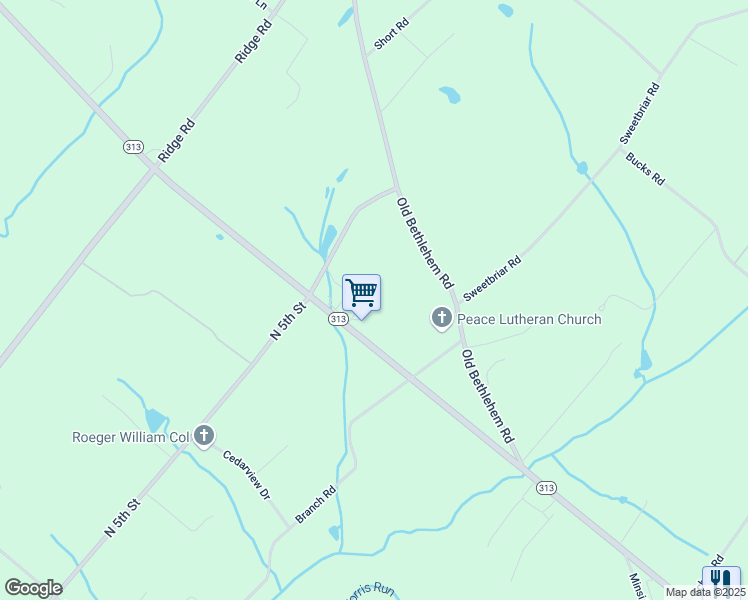map of restaurants, bars, coffee shops, grocery stores, and more near 261 Pennsylvania 313 in Perkasie