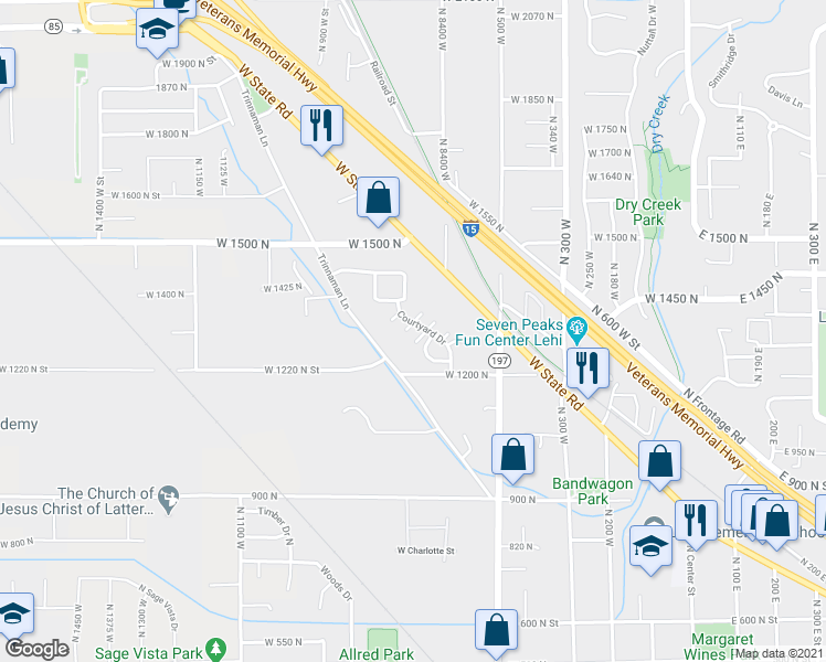 map of restaurants, bars, coffee shops, grocery stores, and more near 733 West 1325 North in Lehi