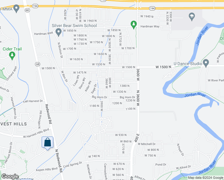 map of restaurants, bars, coffee shops, grocery stores, and more near 9300 North 10400 West in Lehi