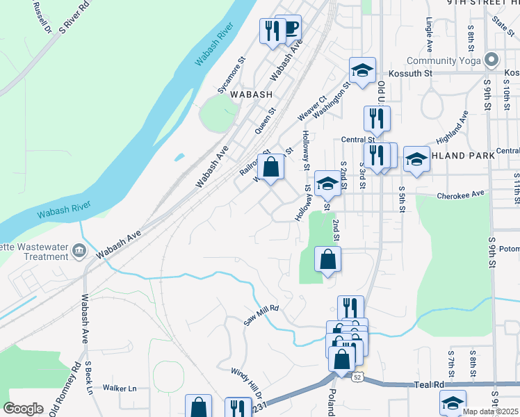 map of restaurants, bars, coffee shops, grocery stores, and more near 1503 Washington Street in Lafayette