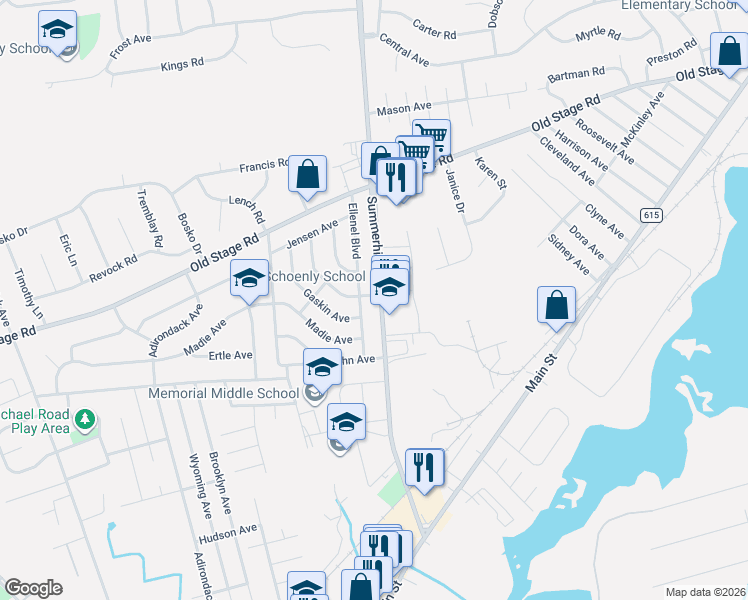 map of restaurants, bars, coffee shops, grocery stores, and more near 63 Ellenel Boulevard in Spotswood