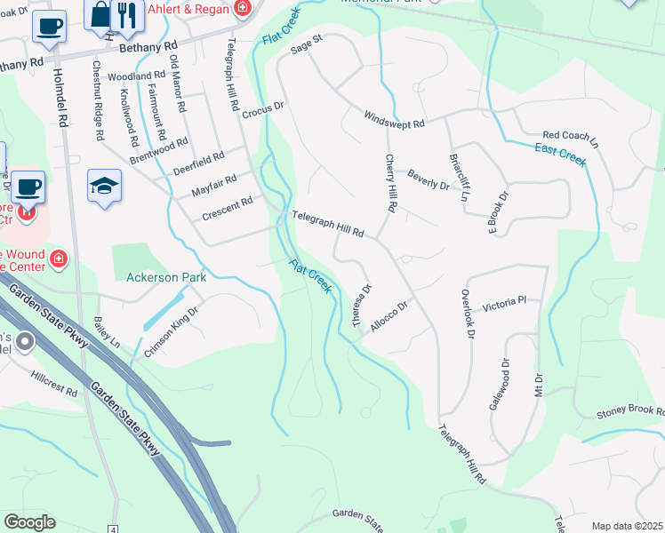 map of restaurants, bars, coffee shops, grocery stores, and more near 5 Theresa Drive in Holmdel