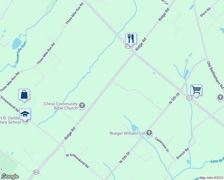 map of restaurants, bars, coffee shops, grocery stores, and more near 2003 North Ridge Road in Perkasie