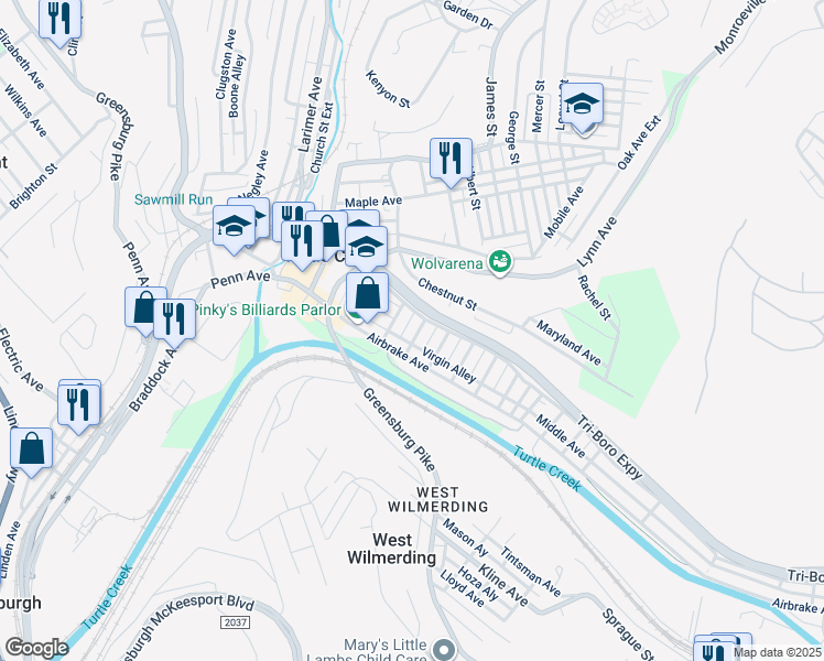 map of restaurants, bars, coffee shops, grocery stores, and more near 198 11th Street in Turtle Creek