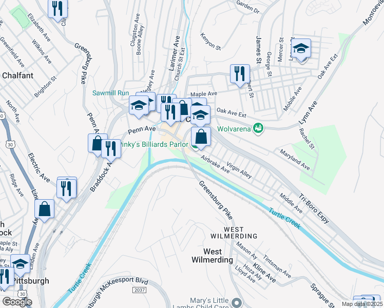 map of restaurants, bars, coffee shops, grocery stores, and more near 953 Airbrake Avenue in Turtle Creek