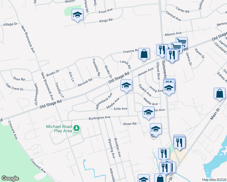 map of restaurants, bars, coffee shops, grocery stores, and more near 111 Kane Avenue in Spotswood