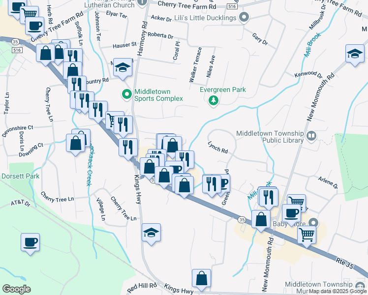 map of restaurants, bars, coffee shops, grocery stores, and more near 63 Pate Drive in Middletown