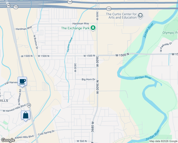map of restaurants, bars, coffee shops, grocery stores, and more near 3701 West Canyon Falls Drive in Eagle Mountain