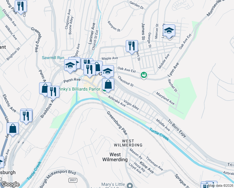 map of restaurants, bars, coffee shops, grocery stores, and more near 198 11th Street in Turtle Creek