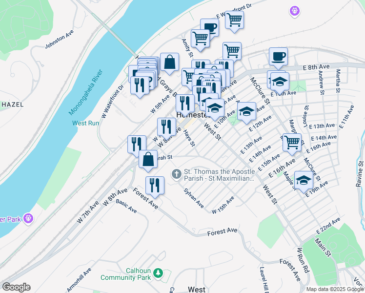 map of restaurants, bars, coffee shops, grocery stores, and more near 910 Hays Street in Homestead