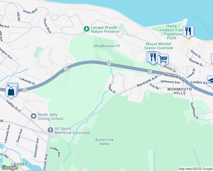 map of restaurants, bars, coffee shops, grocery stores, and more near 83 Pape Drive in Atlantic Highlands