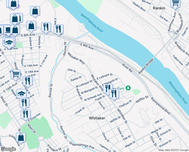 map of restaurants, bars, coffee shops, grocery stores, and more near 1911 Whitaker Way in Homestead