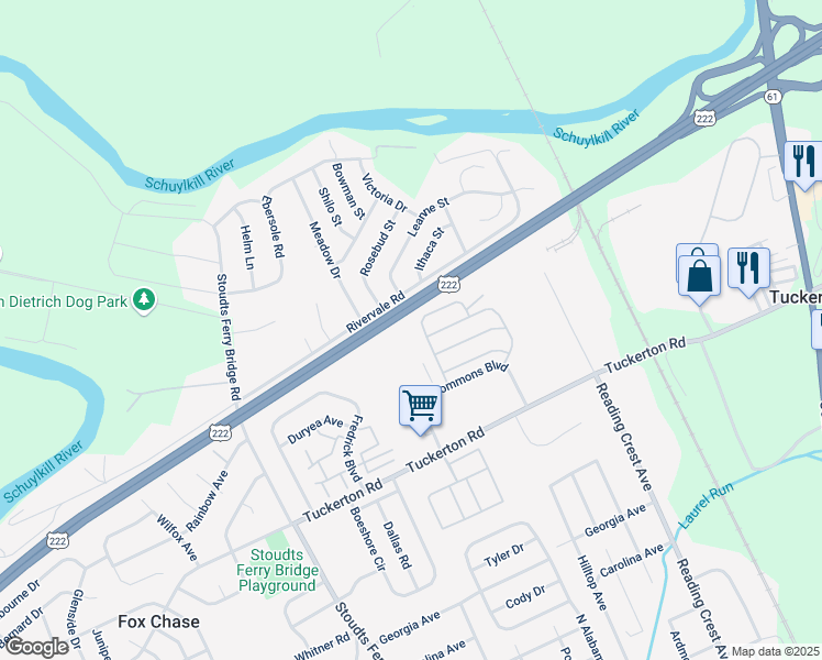 map of restaurants, bars, coffee shops, grocery stores, and more near 1025 Yarrow Avenue in Reading