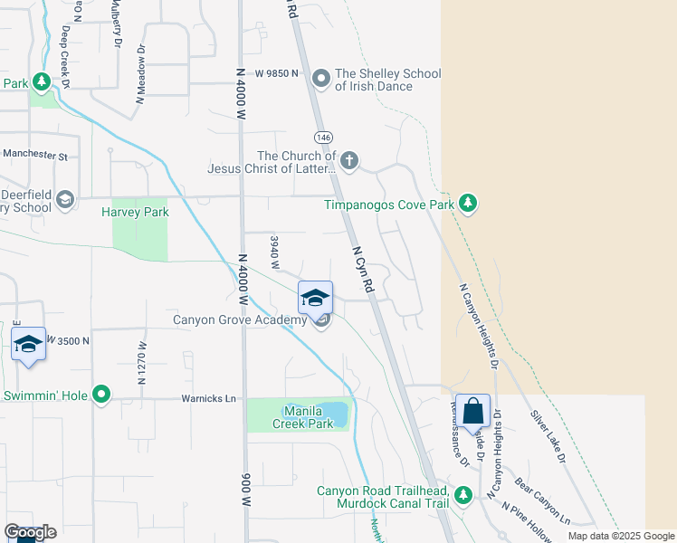 map of restaurants, bars, coffee shops, grocery stores, and more near 9452 North 3830 West Street in Cedar Hills