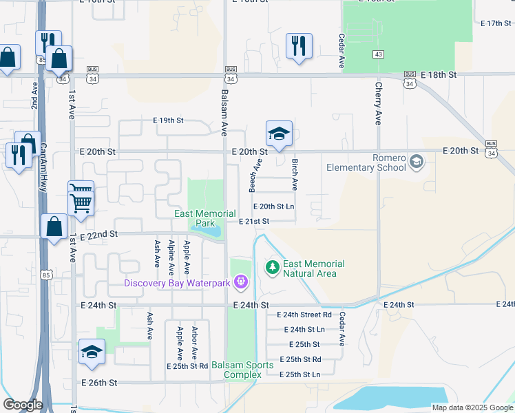map of restaurants, bars, coffee shops, grocery stores, and more near 810 East 20th Street Lane in Greeley