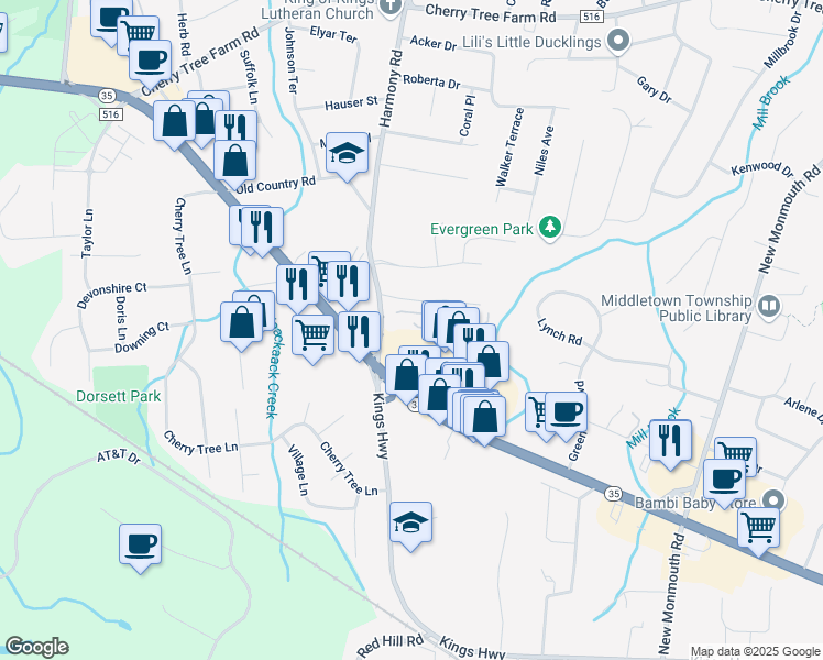 map of restaurants, bars, coffee shops, grocery stores, and more near 1 Pate Drive in Middletown