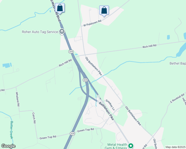 map of restaurants, bars, coffee shops, grocery stores, and more near 2690 South Old Bethlehem Pike in Sellersville