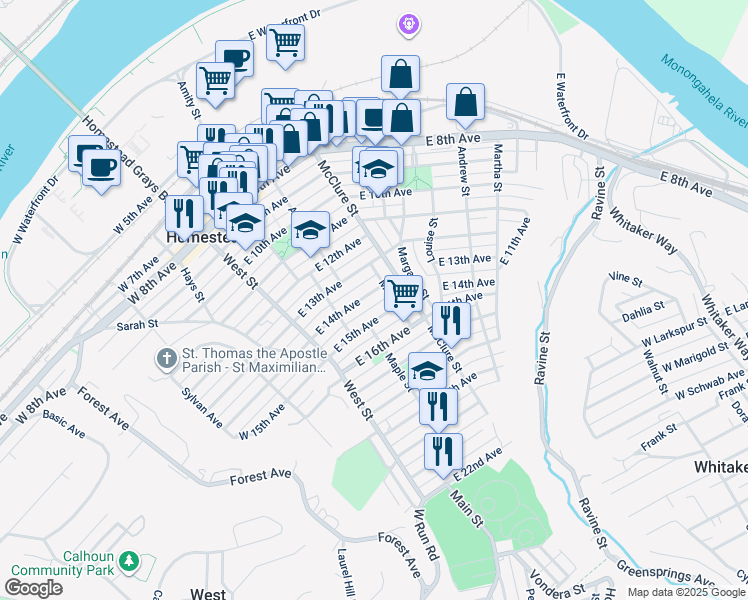 map of restaurants, bars, coffee shops, grocery stores, and more near 242 E 14th Ave in Homestead