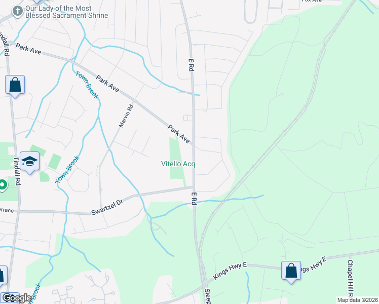 map of restaurants, bars, coffee shops, grocery stores, and more near 594 East Road in Middletown Township