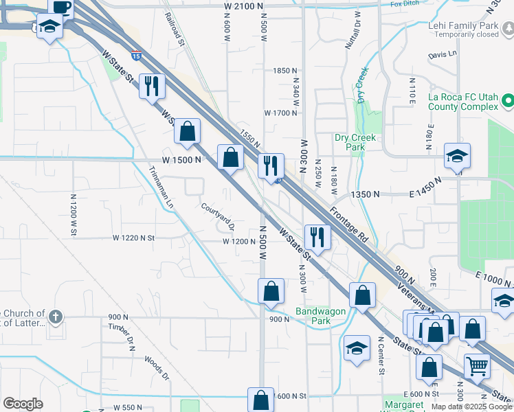 map of restaurants, bars, coffee shops, grocery stores, and more near 516 West State Street in Lehi