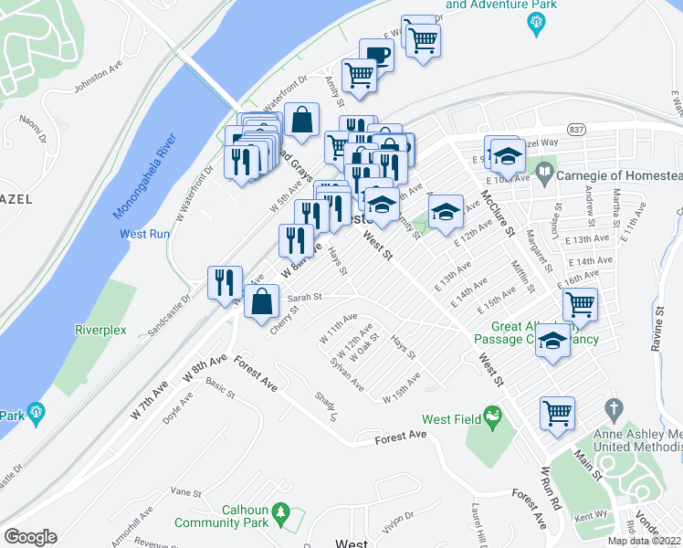 map of restaurants, bars, coffee shops, grocery stores, and more near 910 Hays Street in Homestead