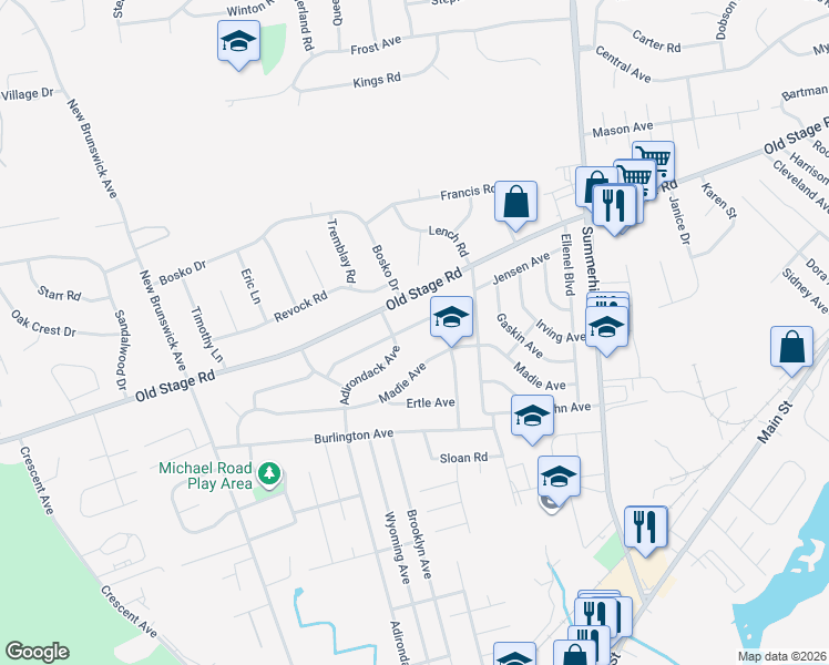 map of restaurants, bars, coffee shops, grocery stores, and more near 111 Kane Avenue in Spotswood